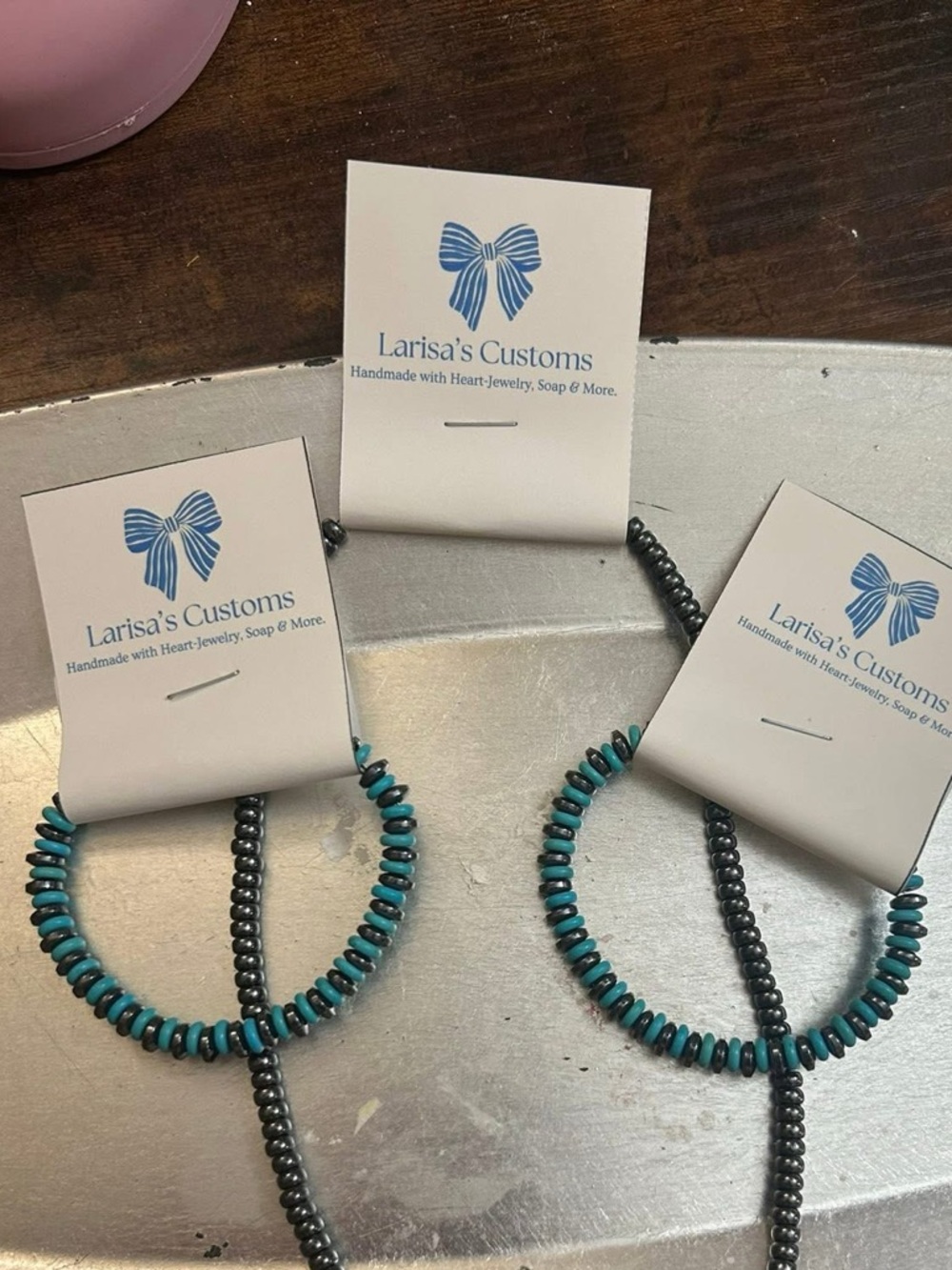 Larisa's Customs Turquoise & Silver Beaded Bracelets